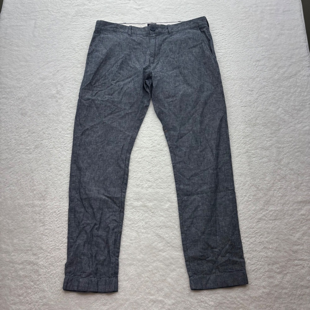 J.Crew The Driggs Slim Fit Linen Blend Pants Navy Blue Chambray 33x30 Mens